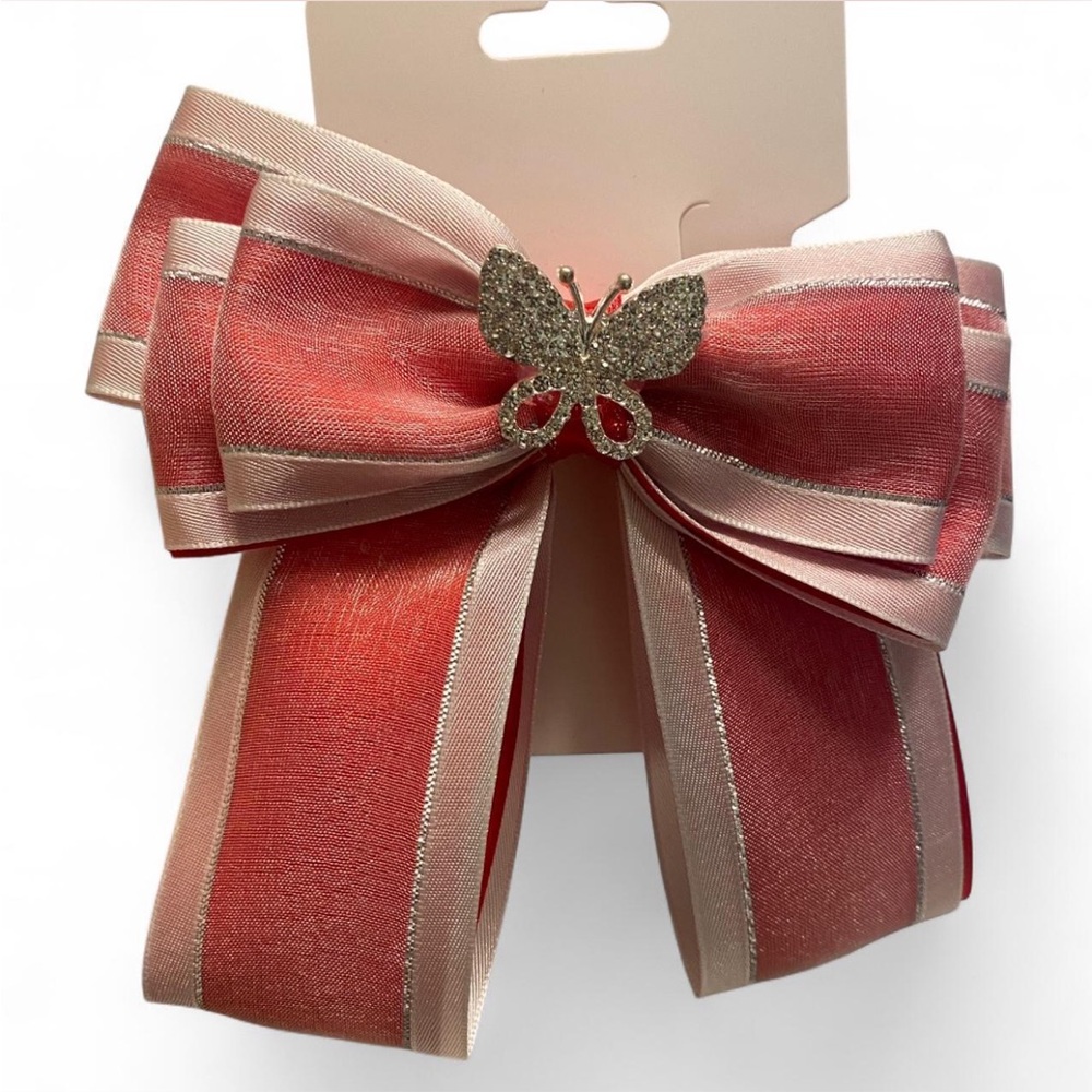 Hand crafted Red and Silver Butterfly Bow Hair Clip - Picture 3 of 3